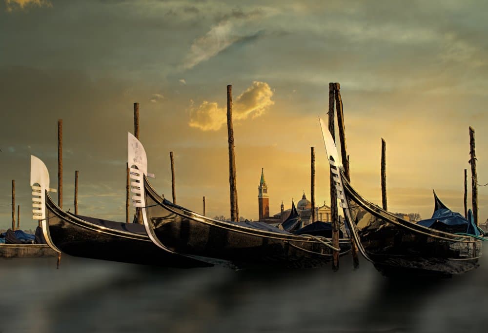 Venetian Sunset Gondolas by Anette Ohlendorf — canvas wall art
