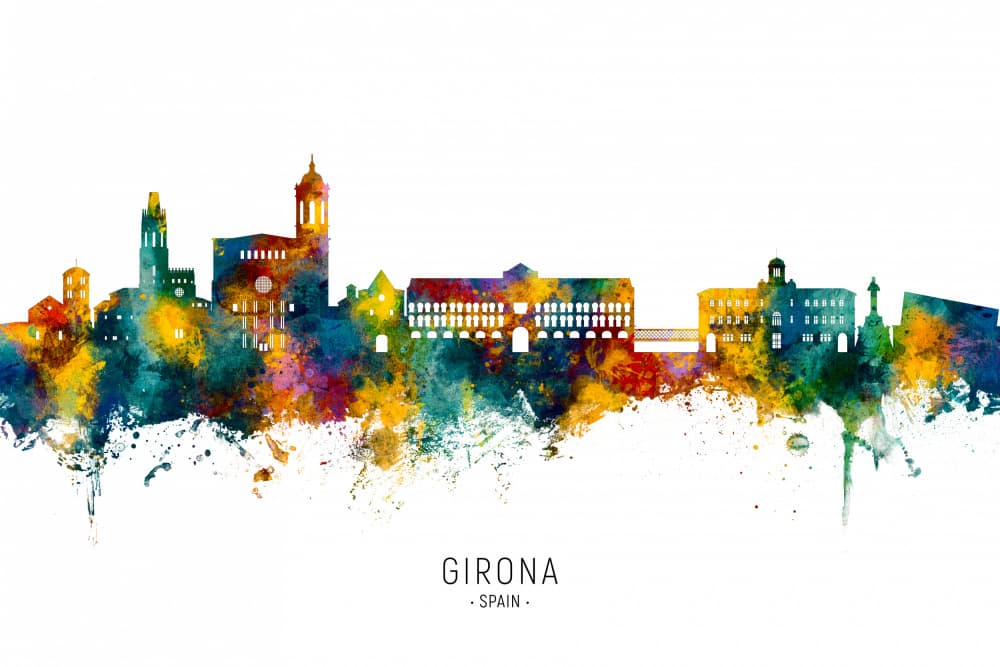 Colorful Girona Skyline by Michael Tompsett — canvas wall art