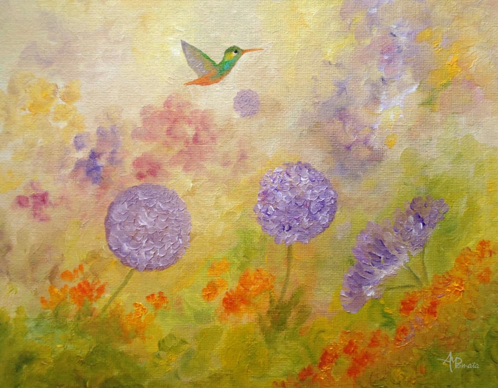 Hummingbird Garden Dream by Angeles M. Pomata — canvas wall art