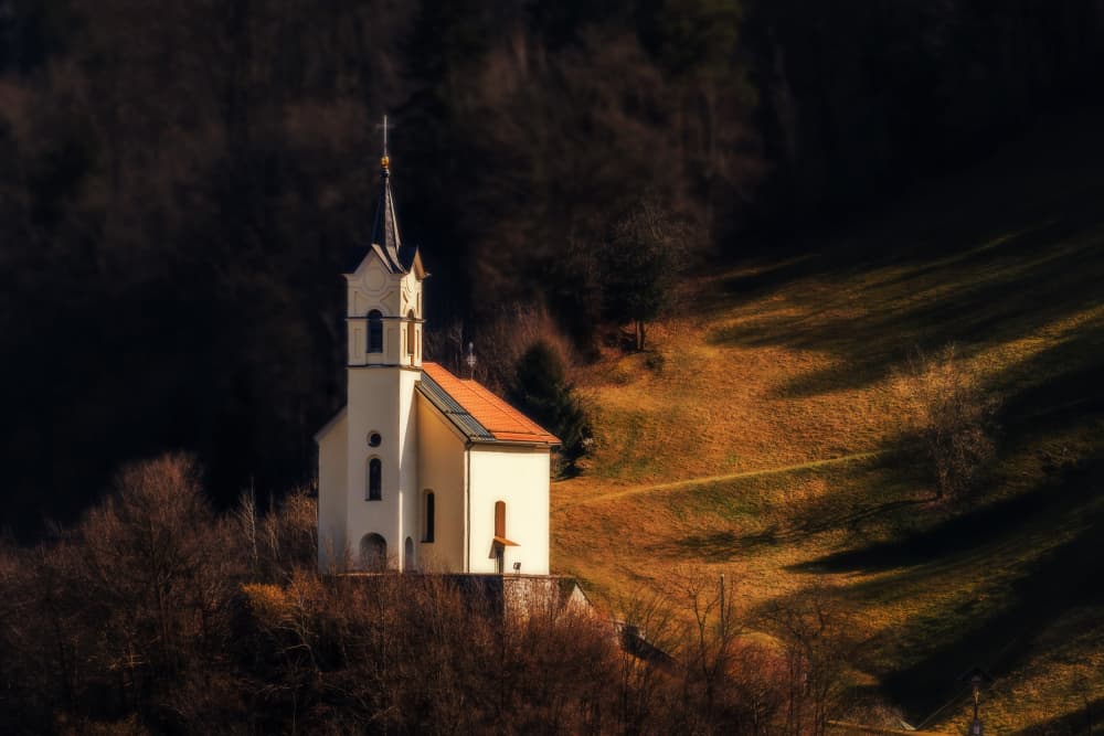 Solitary Hilltop Church by Jenny Qiu — canvas wall art