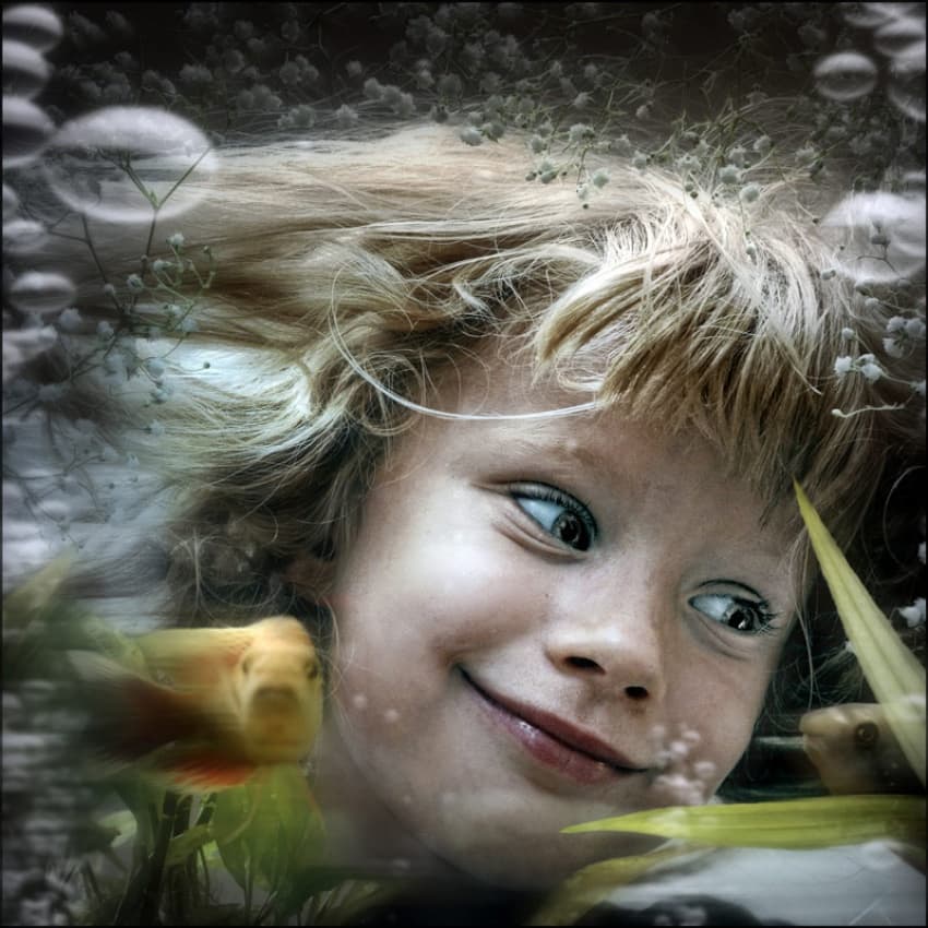 Curious Girl Underwater by ambra — canvas wall art