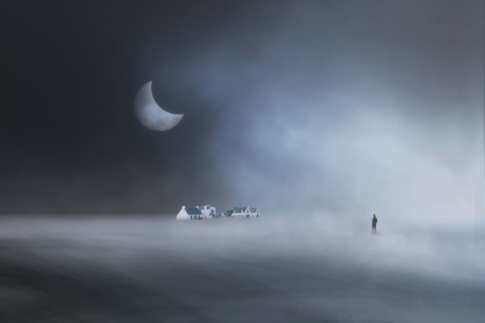 Lonely Figure Misty Night by Uschi Hermann — canvas wall art