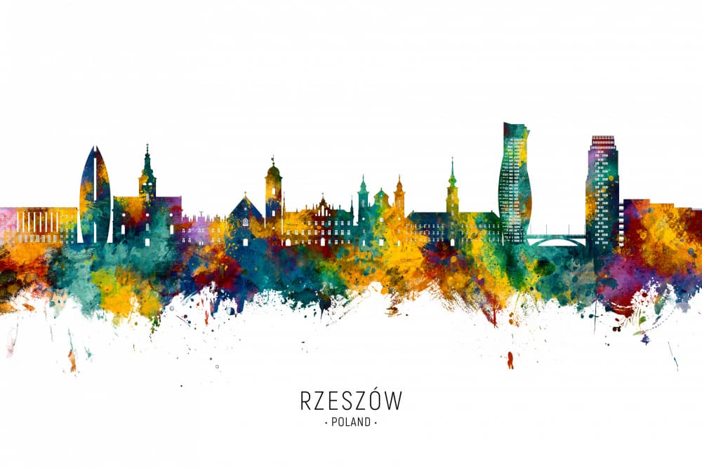 Vibrant Rzeszów Skyline by Michael Tompsett — canvas wall art