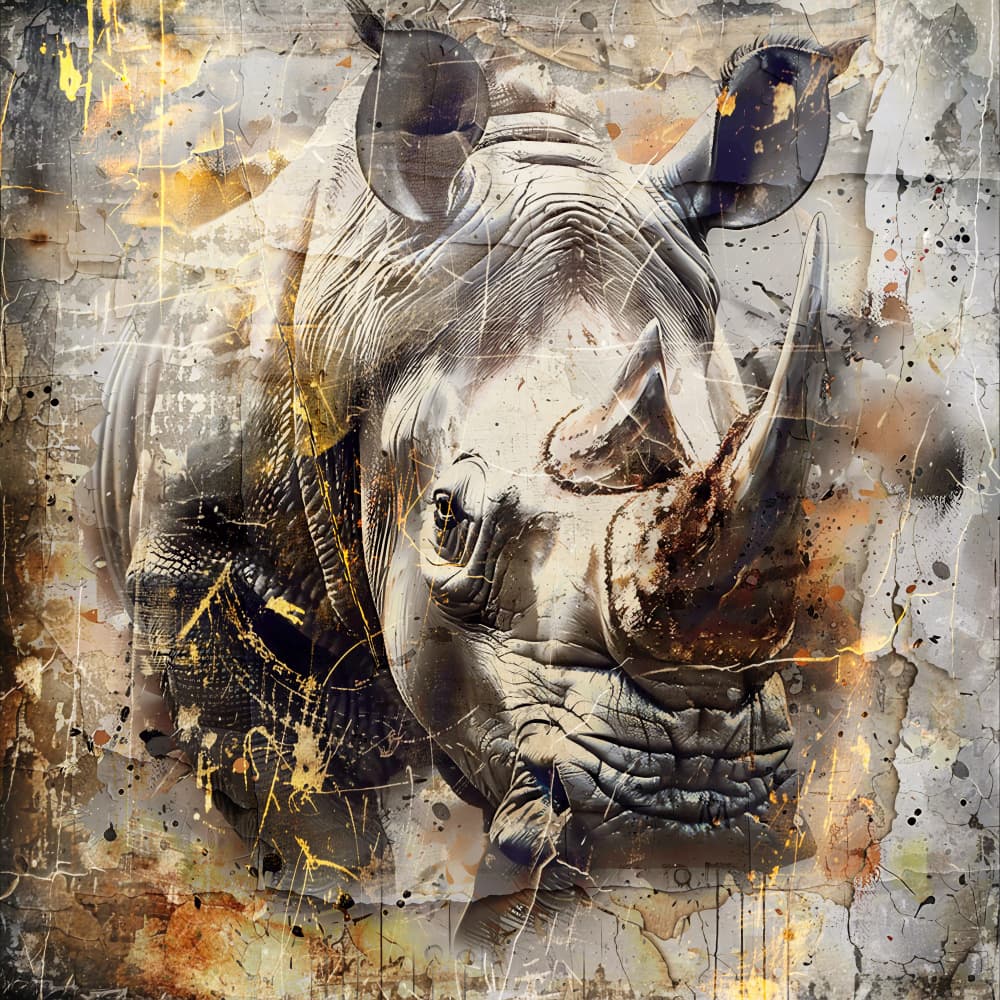 Gritty Rhino Portrait by Rafal Kulik — canvas wall art