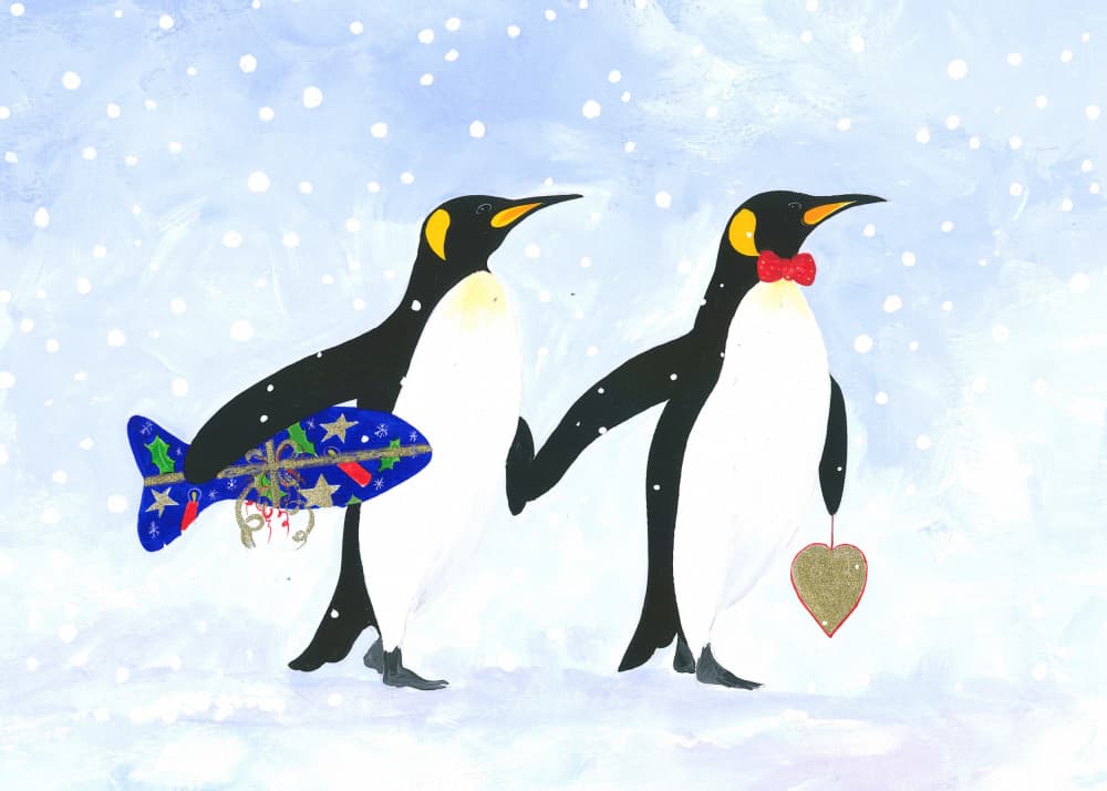 Two Penguins in a Snowy Landscape by Isabelle Brent — canvas wall art