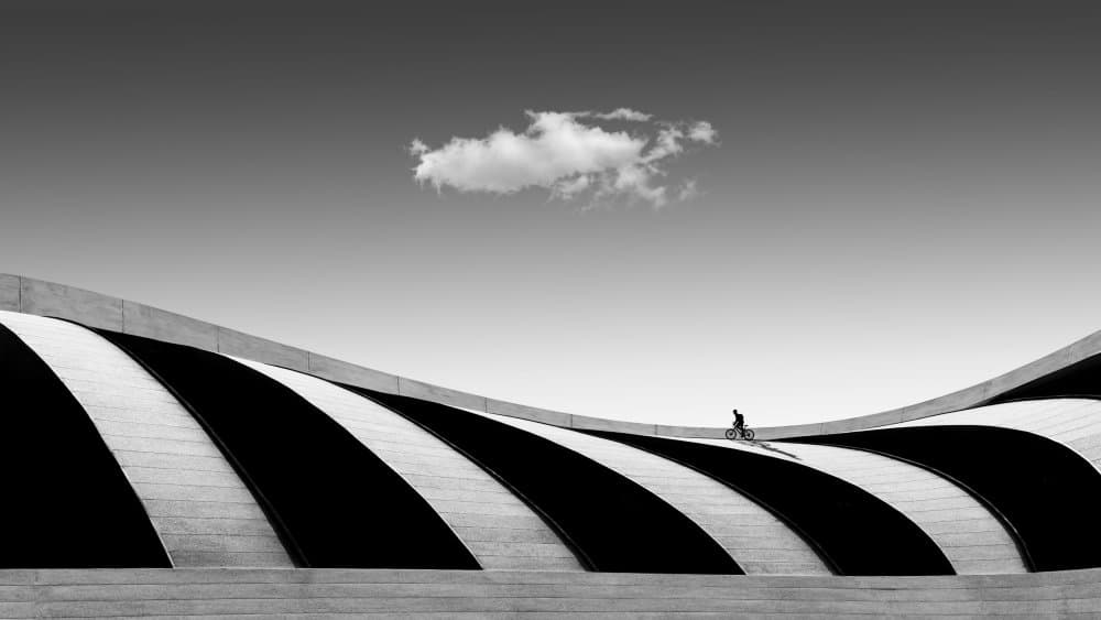Cyclist on Modern Stripes by Sara Goli — canvas wall art
