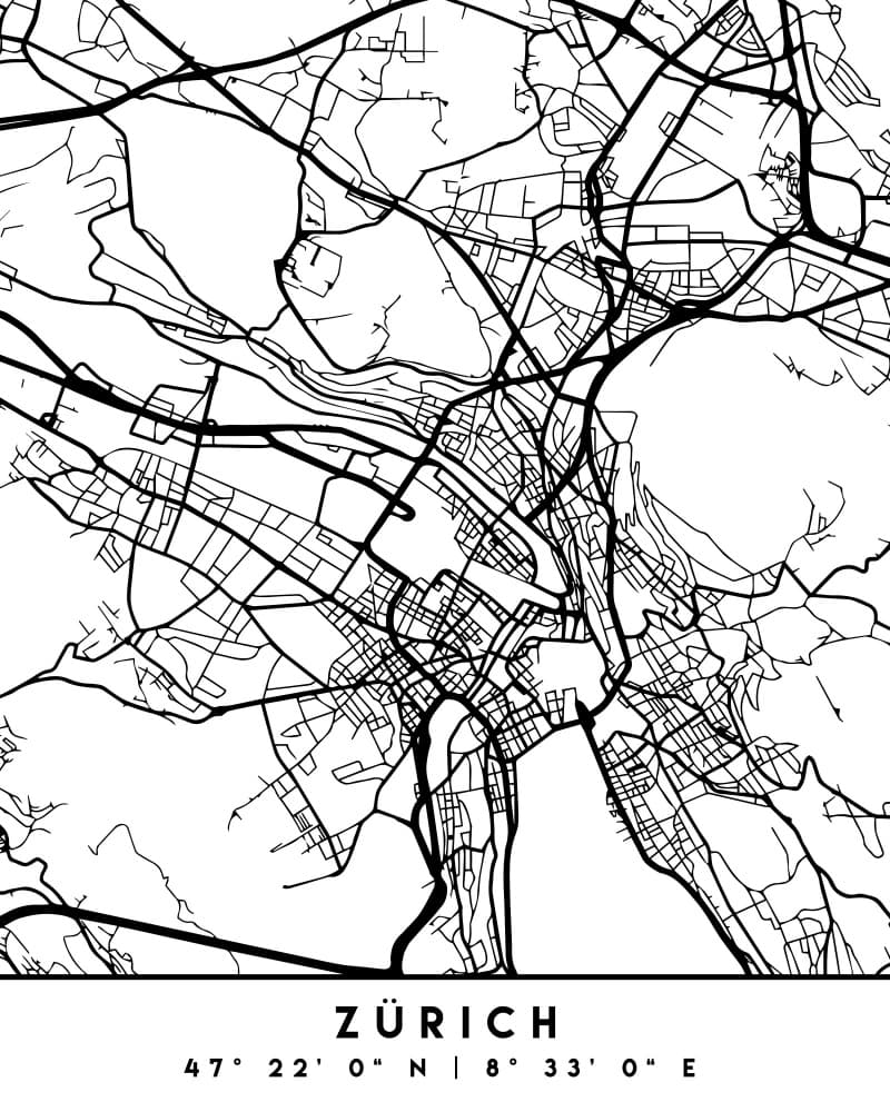 Zurich City Map by Emiliano Deificus — canvas wall art