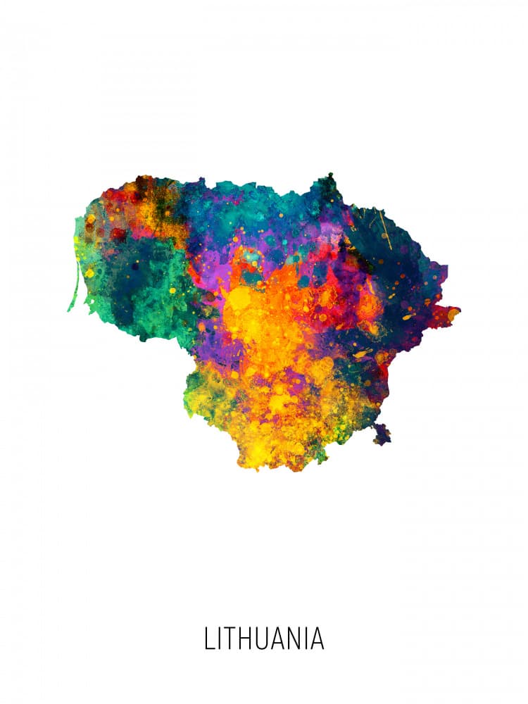 Vibrant Lithuania Map by Michael Tompsett — canvas wall art