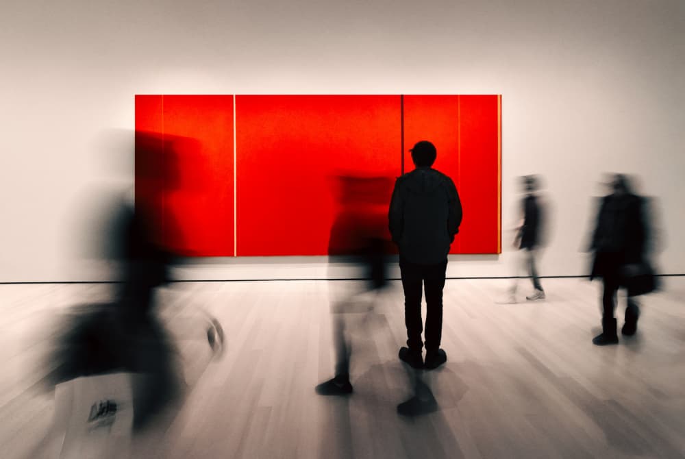 Red Art Museum Contemplation by Aidong Ning — canvas wall art