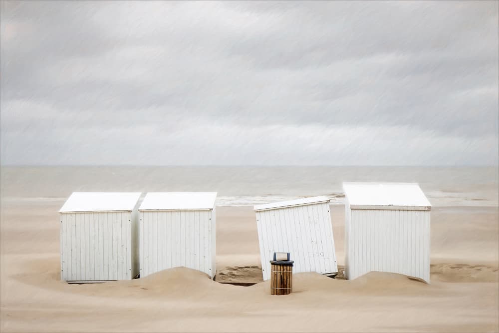 White Beach Huts by Gilbert Claes — canvas wall art