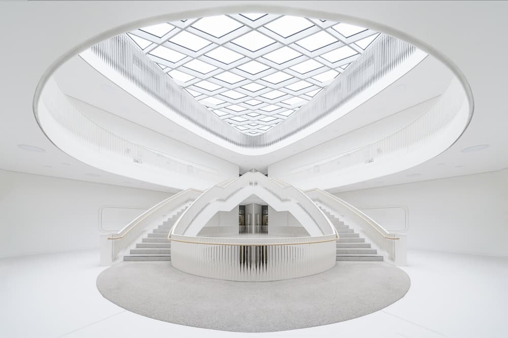 White Architectural Atrium by fotomarion — canvas wall art