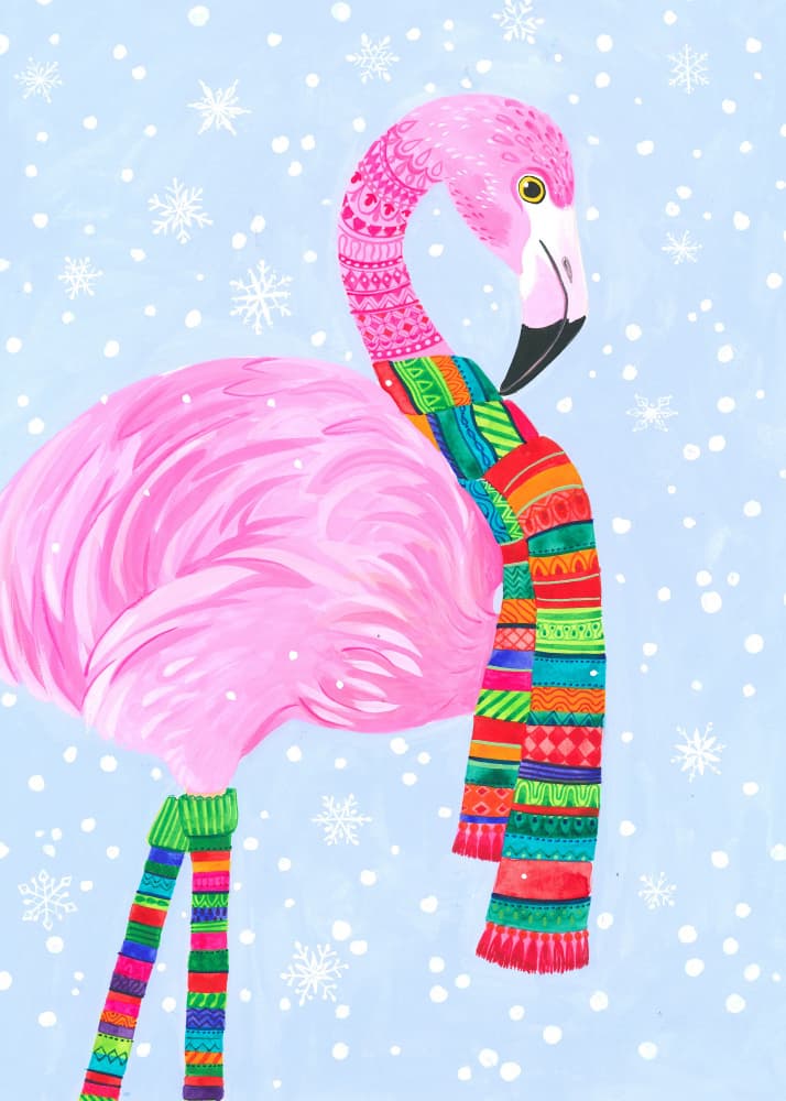 Snowy Scarfed Flamingo by Isabelle Brent — canvas wall art