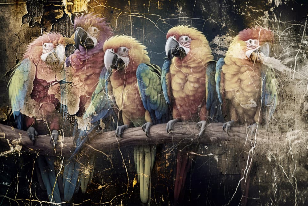 Vintage Macaw Perch by Rafal Kulik — canvas wall art