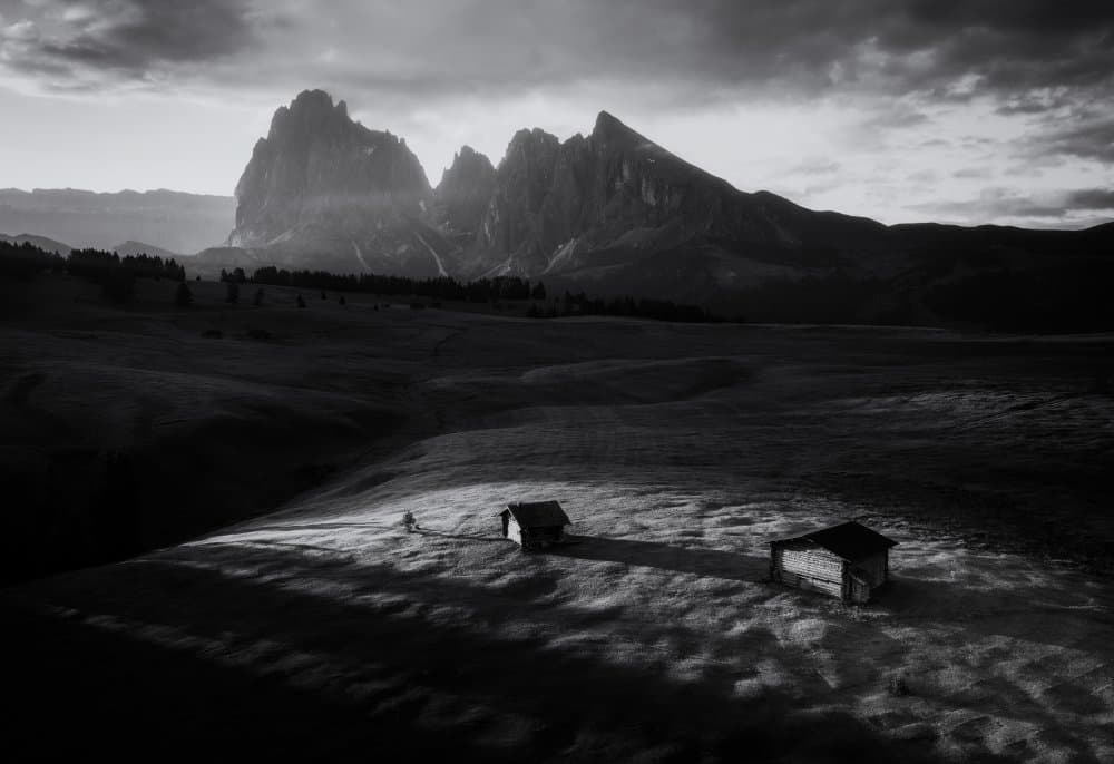 Dramatic Mountain Huts by Ales Krivec — canvas wall art