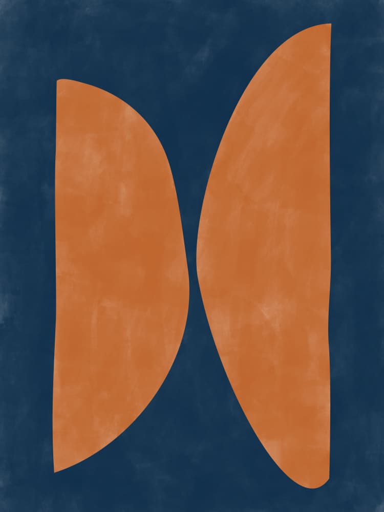 Indigo Orange Shapes by Elena Ristova — canvas wall art