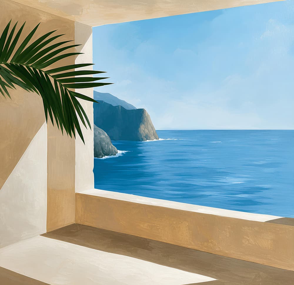 Palm Leaf Sea View by Avanesova Elena — canvas wall art