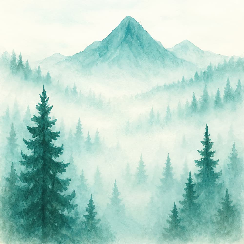 Misty Forest Mountains by Natalie Bruns — canvas wall art