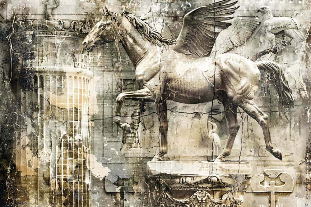Ancient Distressed Pegasus Sculpture by Rafal Kulik — canvas wall art