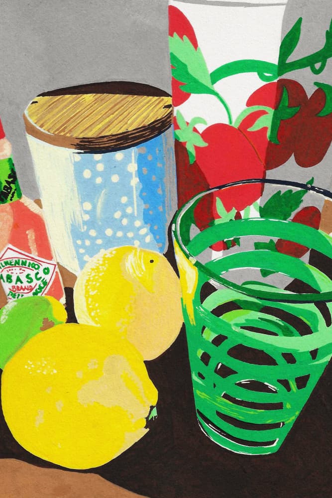 Lemons Green Glass Still Life by Studio Mandariini — canvas wall art