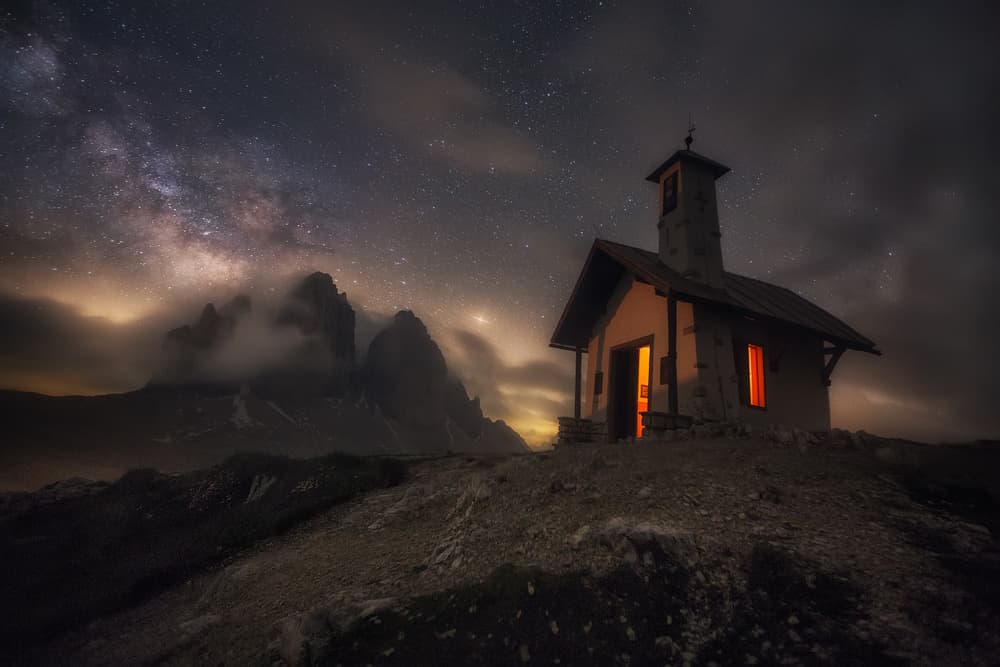Milky Way Mountain Chapel by Guillermo García Delgado — canvas wall art