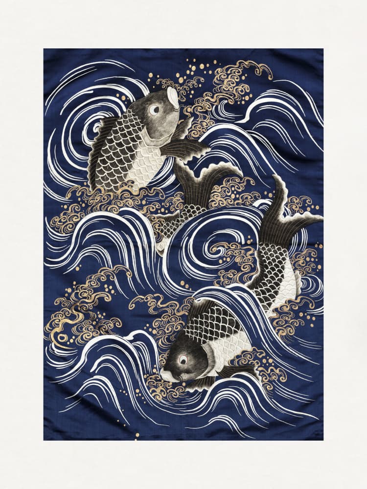 Carp In Waves During Meij Period by Unknown — canvas wall art