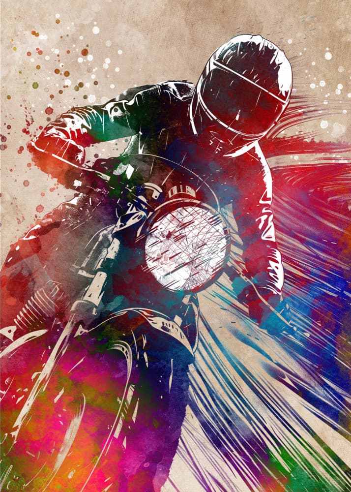 Vibrant Motorcycle Racer by Justyna Jaszke — canvas wall art