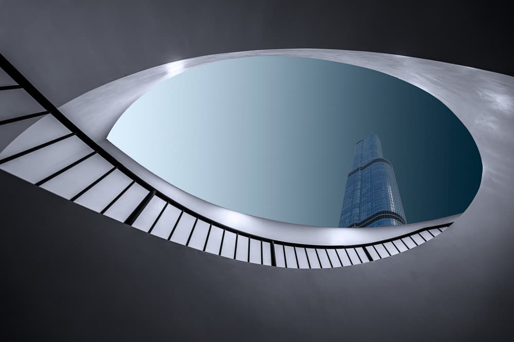 Skyscraper Through Curves by Roland Weber — canvas wall art
