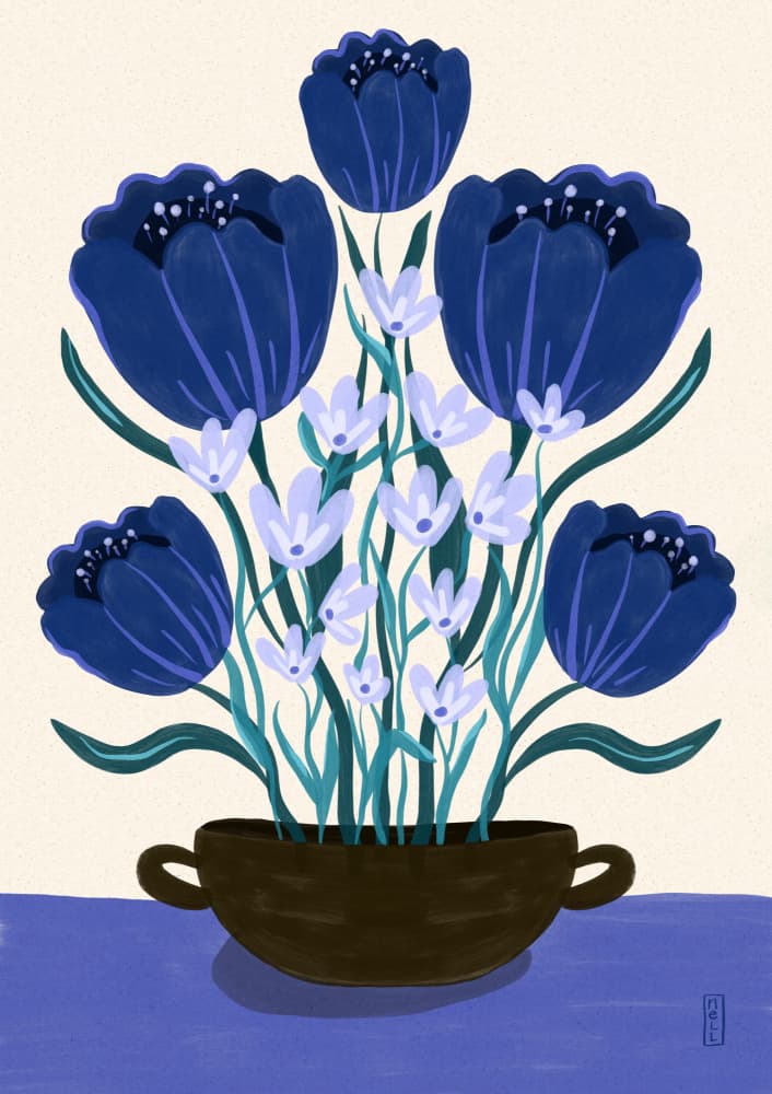 Blue Floral Arrangement by Dirkie Nell — canvas wall art