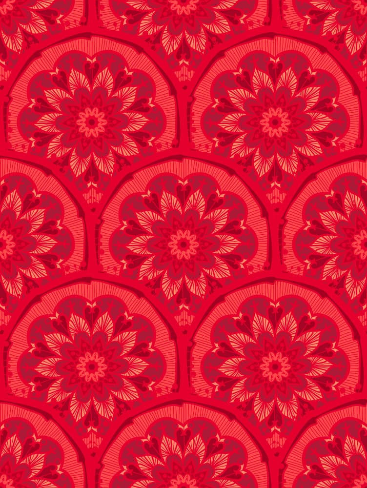 Vibrant Red Mandala Pattern by Marika Barsrsind — canvas wall art