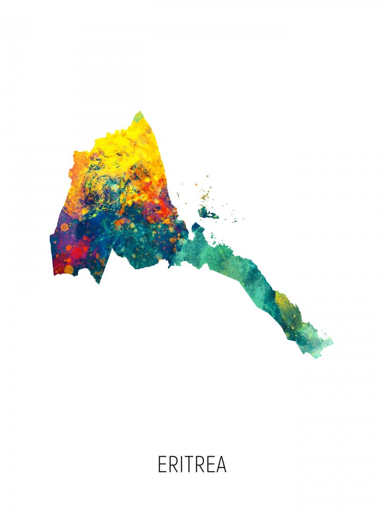 Vibrant Eritrea Map by Michael Tompsett — canvas wall art