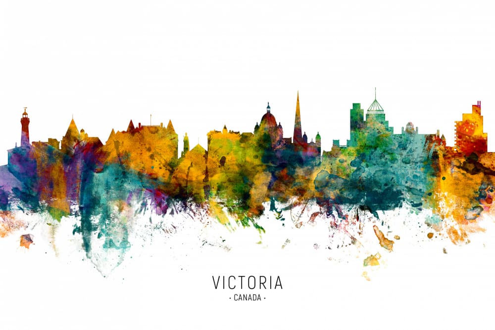 Colorful Victoria Cityscape by Michael Tompsett — canvas wall art