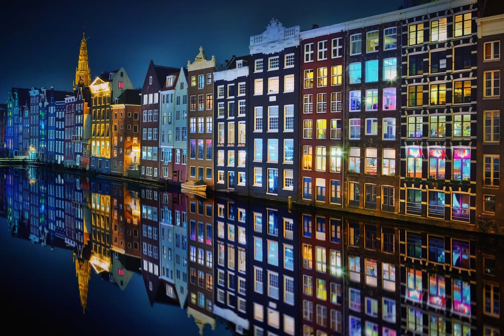 Vibrant Amsterdam Canals by Juan Pablo de Miguel — canvas wall art