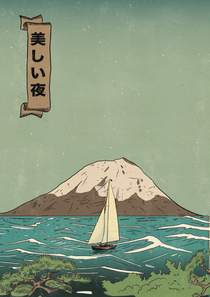 Beautiful Fuji Night Sail by Nicholas — canvas wall art