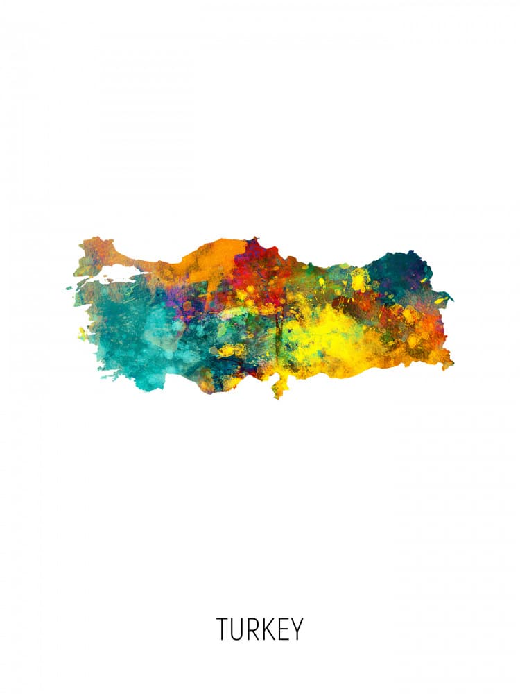 Vibrant Turkey Map by Michael Tompsett — canvas wall art