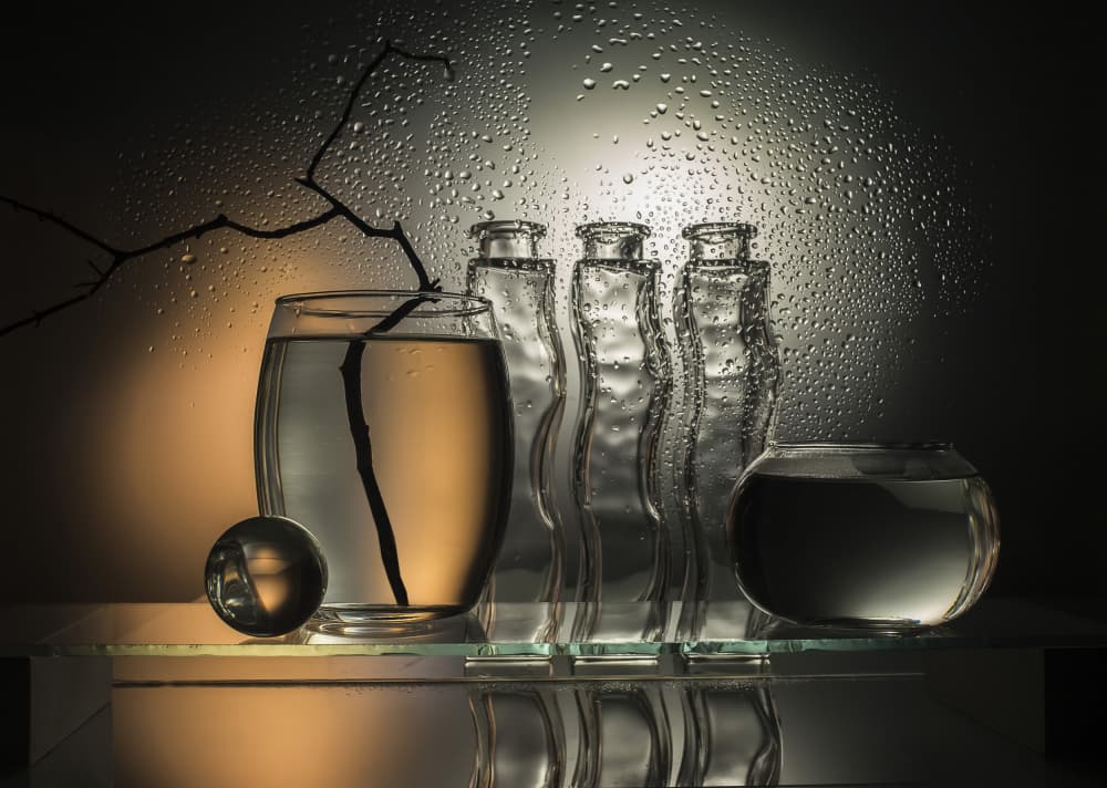 Moody Glassware Reflections by Evgeniy Popov — canvas wall art
