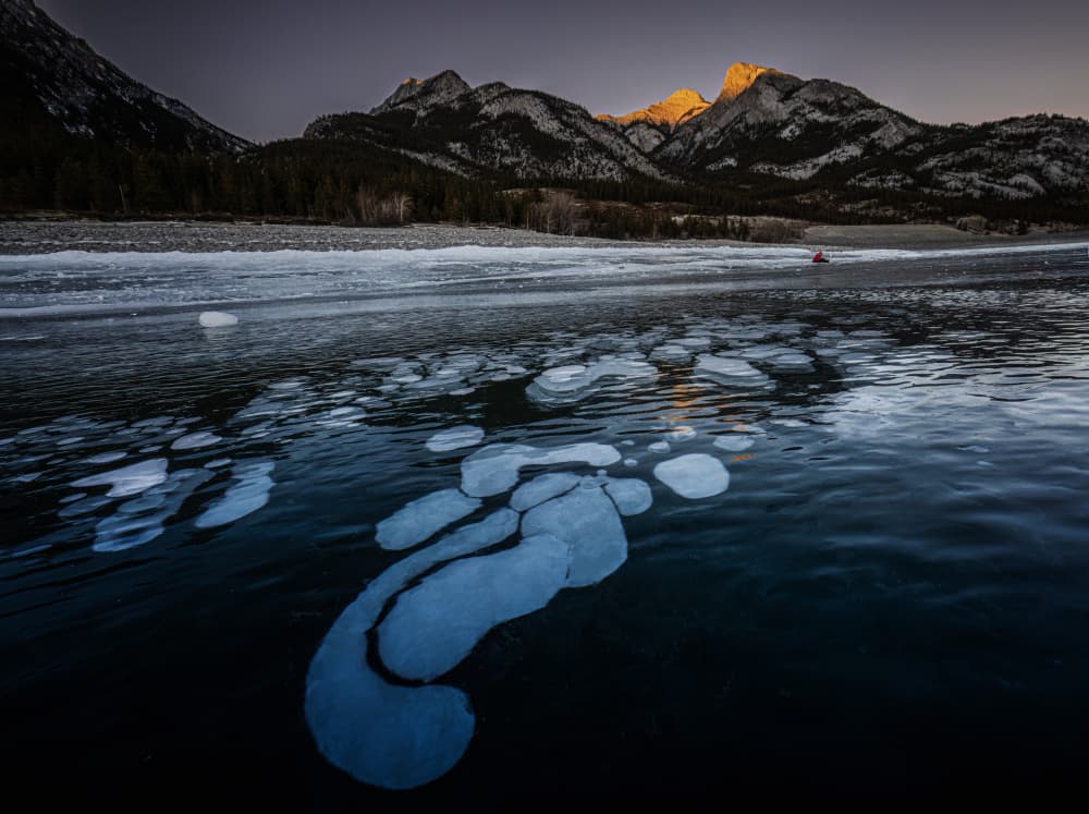 Icy Bubbles Mountain Sunset by Jie Cheng — canvas wall art