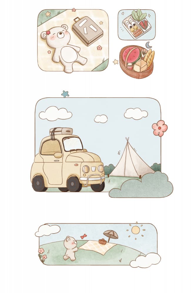 Cute Bear Camping Trip by Xuan Thai — canvas wall art