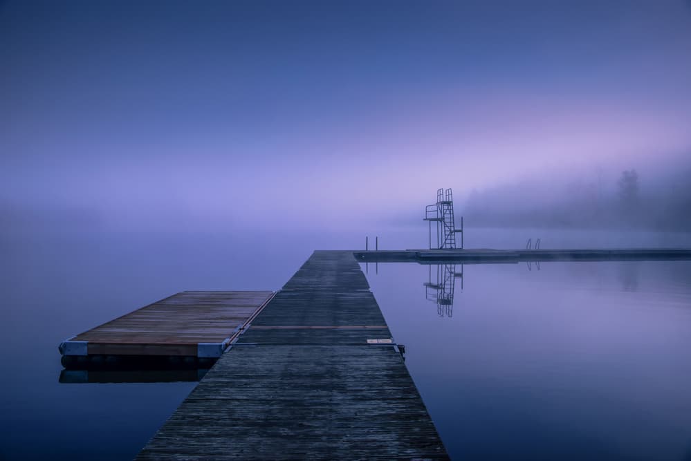 Misty Morning Lake Dock by Benny Pettersson — canvas wall art