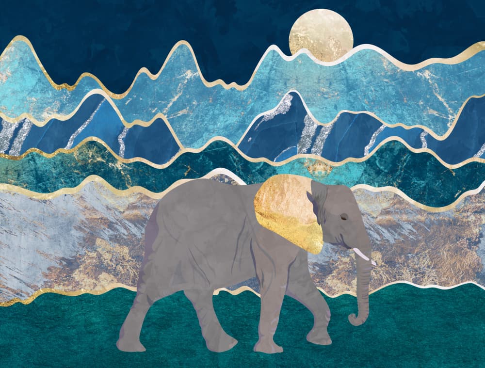 Golden Elephant Mountains by Sarah Manovski — canvas wall art