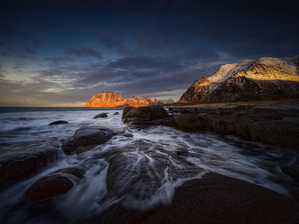 Golden Coastal Mountains by Radek Pohnan — canvas wall art