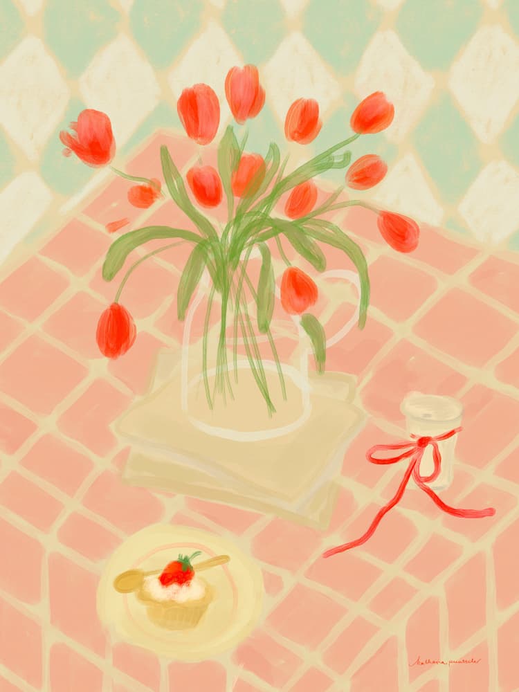 Red Tulips Summer Picnic by Katharina Puritscher — canvas wall art