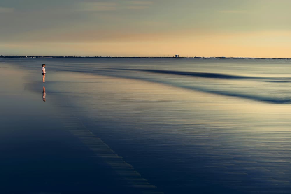 Serene Beach Reflection by MingLun Tsai (蔡明倫) — canvas wall art