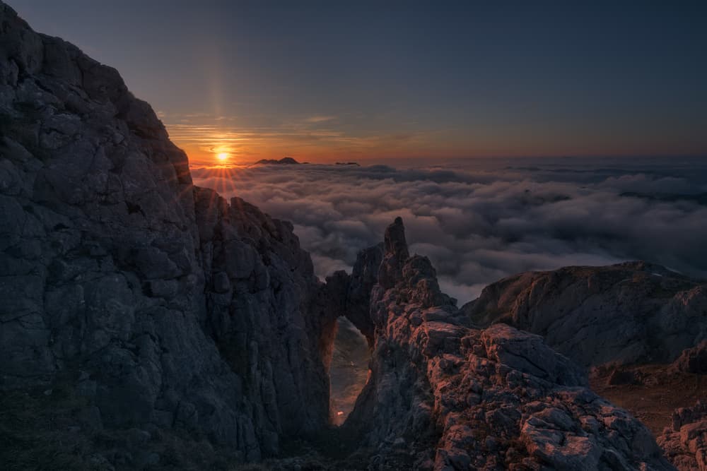 Golden Sunrise Mountain Arch by Carlos Gonzalez — canvas wall art