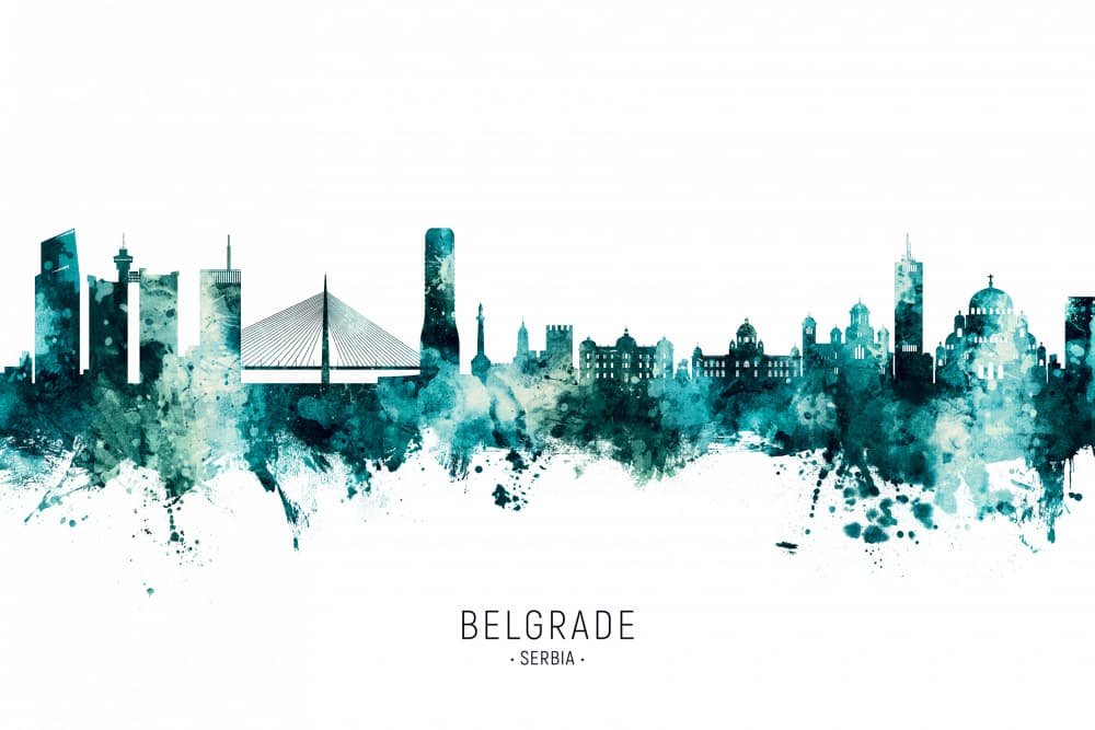 Belgrade Teal City by Michael Tompsett — canvas wall art