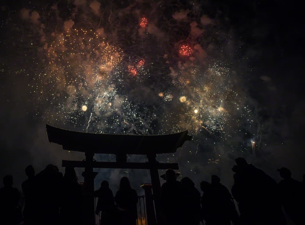 Fireworks Over Torii Gate by Fabiola Forns — canvas wall art