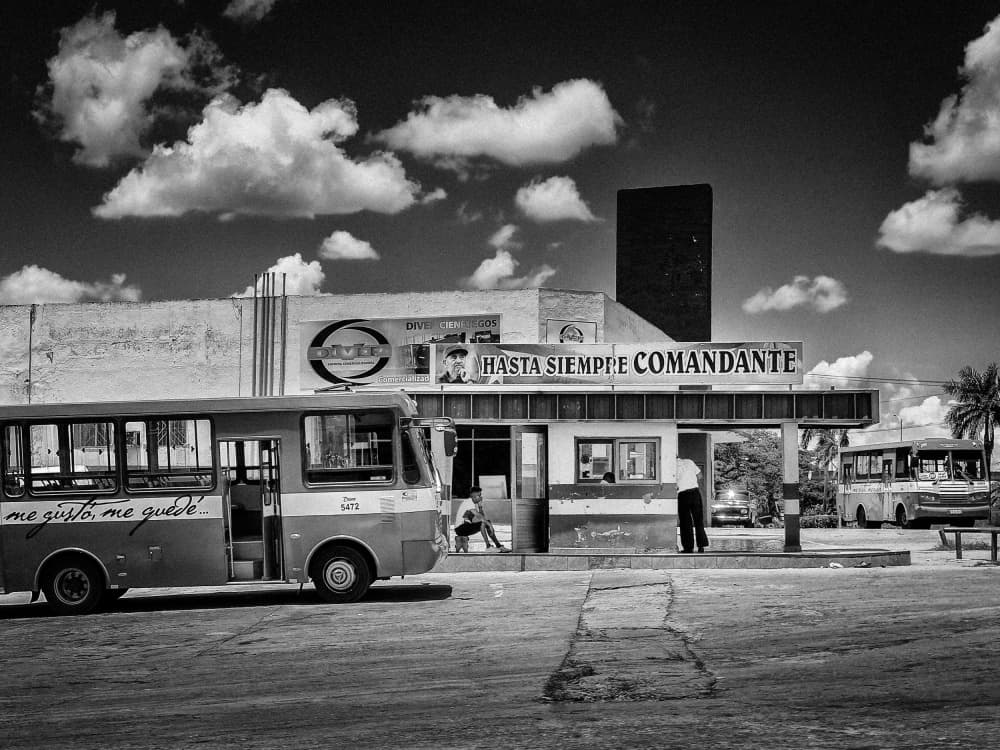 Vintage Cuban Bus Stop by Andy Bauer — canvas wall art