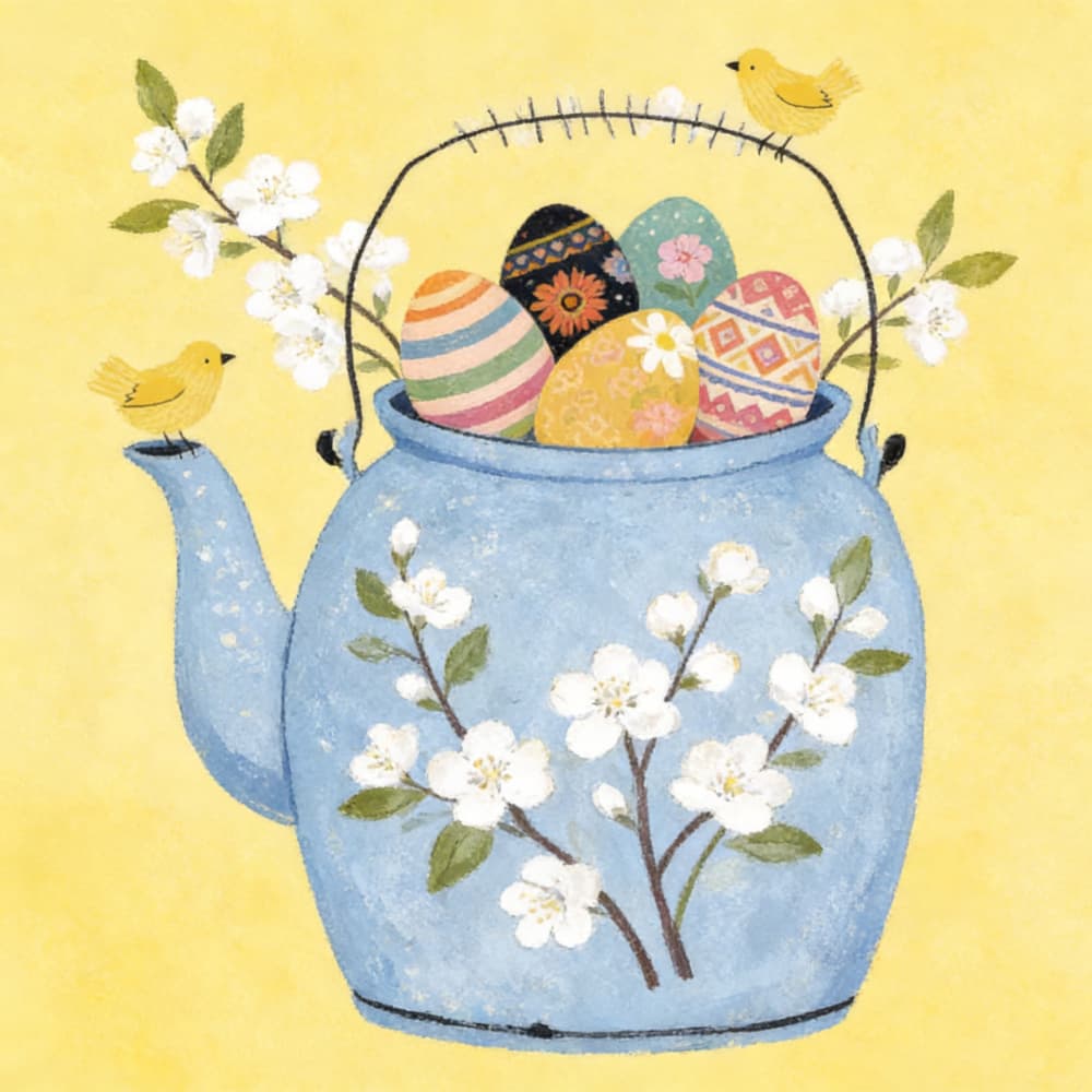 Easter Teapot Blossoms by Emel Tunaboylu — canvas wall art