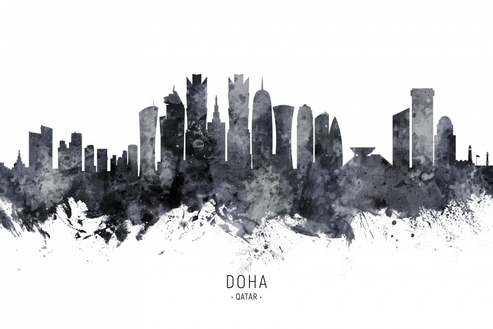 Doha Qatar Skyline by Michael Tompsett — canvas wall art
