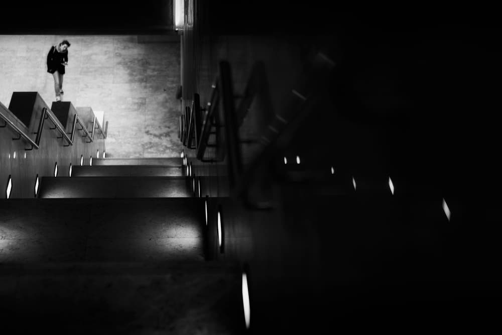 Man on Modern Stairs by Laura Mexia — canvas wall art