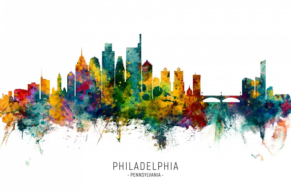Colorful Philadelphia Skyline by Michael Tompsett — canvas wall art